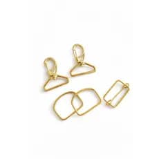 kit  para confecção de bolsa mosquetão meia argola regulador dourado 30mm 5 peças