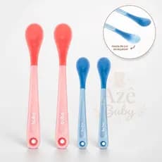 Kit 2 Colheres Termossensível Muda Cor Térmica Infantil Bebê Buba Rosa e Azul Alimentação