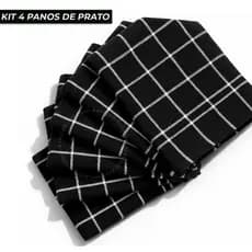 Kit 4 Panos de Prato Grosso Toalhado Listrado Preto 100% Algodão Cozinha