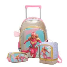 Kit Escolar Infantil Menina Mochila De Rodinhas + Estojo + Lancheira Térmica Alto Relevo GirlHero