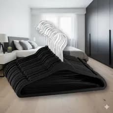 Kit 50 Cabides De Veludo Adulto Roupa Antideslizante Luxo Para Quarto Slim Preto Dox