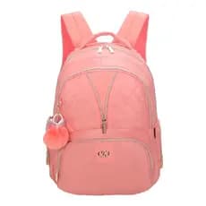 Mochila Escolar Para Menina De Costas Rosa Claro Salmão Couro Acetinado Feminina