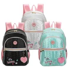 Mochila Escolar Para Menina De Costas De Cetim Brilhoso Estilosa Feminina Santino