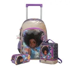 Kit Mochila Escolar com Rodinhas Infantil Menina + Lancheira + Estojo Sweet Girl Holográfica Roxo