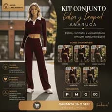 Kit Conjunto Feminino Anaruga Cropped Gola Polo Manga Longa e Calça Pantalona Moda Casual Inverno Tendência 2026 Chic