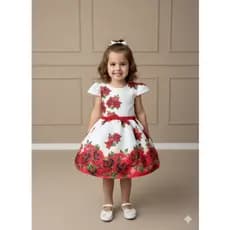 Vestido Infantil Menina Fashion Detalhes Em flores Delicadas Laço Fofo Moda Estilo Festa Casamento