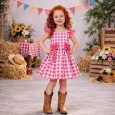 Vestido Infantil Natal Festa Junina São João Xadrez Laço Quadrilha Dança Escola Mini Diva Blogueira