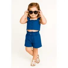 Conjunto Infantil Short Com Cinto + Cropped Juvenil Menina Moda Casual Ajustável Feminina Fashion