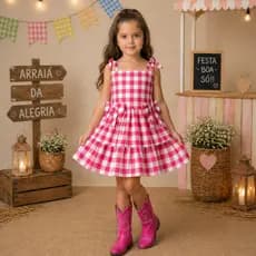 Vestido Infantil Menina Sao Joao Xadrez Delicado Quadrilha Country Arraia Festa Junina Rodado Escola
