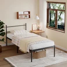 Cama de Solteiro e Casal Estrado de Metal Dobrável Fácil de Montagem Com Criado-Mudo Incluso Ripas de Aço Antiderrapante