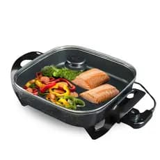 Panela Elétrica Mangiare Antiaderente 30cm Quadrada 127V 220V 1500W Agratto Tampa de Vidro Legume