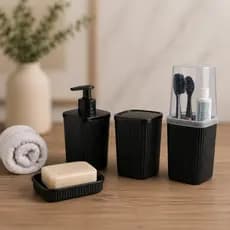 Kit Banheiro Lavabo Conjunto Porta Escova Sabonete Liquido Porta Algodão E Saboneteira Canelado