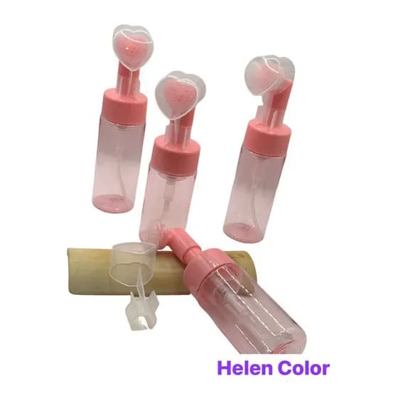 Frasco Pump Espumador Com Escova De Silicone em Coração Helen Color Para Limpeza Facial Skin Care