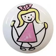 Puxador Infantil Para Gavetas Menina Pulando Corda Rosa Porcelana Cerâmica Il 7057 Italyline