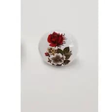 Puxador De Porcelana Redondo Floral Provençal Gaveta Armário Branco com Estampa