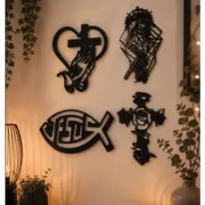 Kit 4 Quadros Decorativos Religiosos Jesus Cruz Fé Parede 3D Premium