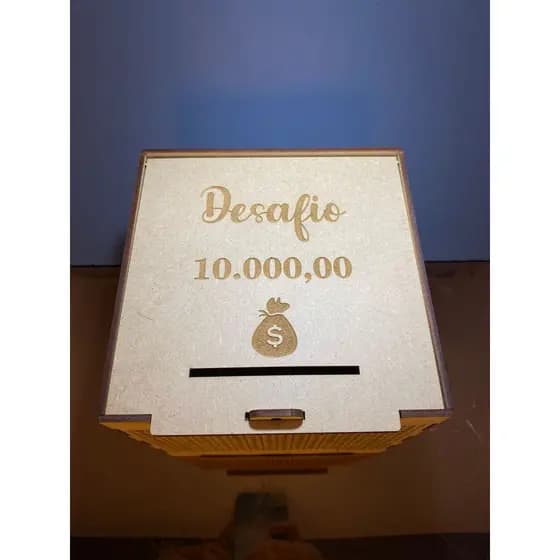 Cofre Desafio 10mil Mdf - Caixa Dinheiro De Madeira - 15cm x 15cm