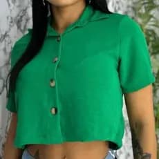 Blusa Feminina da Moda Camisas Femininas Plus Size Blusinhas Estilo Cropeed no Crepe Duna P, M,G,GG