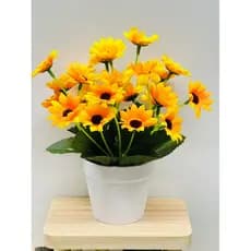 Vaso Balde com Flor Girassol Artificial para Decoração