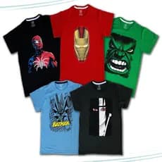 Kit 5 Camisetas Infantil Menino Super Heróis Algodão Manga Curta Confortável