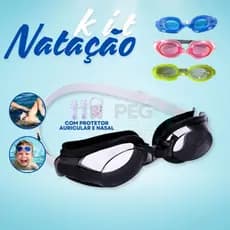 Kit Natação Óculos Com Protetor Infantil e Adulto Auricular e Nasal  Verão Praia Piscina