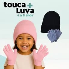 Kit Touca e Luvas Infantil 4 a 8 anos Inverno Frio Criança Escola Viagem Férias Quentinho