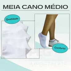 Kit 6 Pares Meia Infantil Branca Cano Curto Médio Menino Menina Escolar