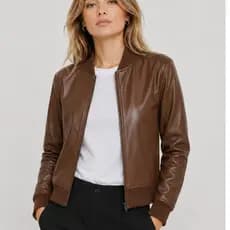 Jaqueta Feminina Courino sintetico Estilo Bomber Zíper Frontal Moderna Confortável Elegante