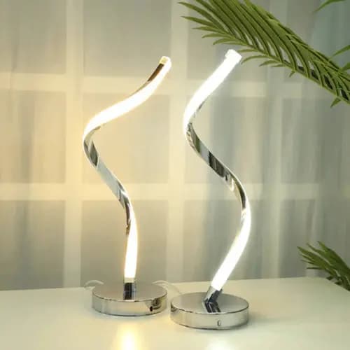 Luminária De Mesa Espiral Led Abajur Prata Luz 3 tons Luxo Casa decoração Mesa de Jantar Quarto leitura