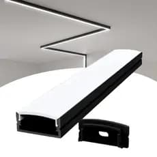 Perfil 1m cada Sobrepor Preto Alumínio Fácil Instalação Fita LED Gesso DryWall Decoração Casa Móveis Parede