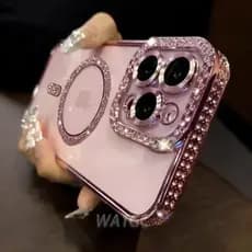 2024 Nova Capa Magnética Glitter Diamante Magsafe Para iPhone 17 16 15 14 13 12 11 Pro Max Proteção De Lente De Vidro