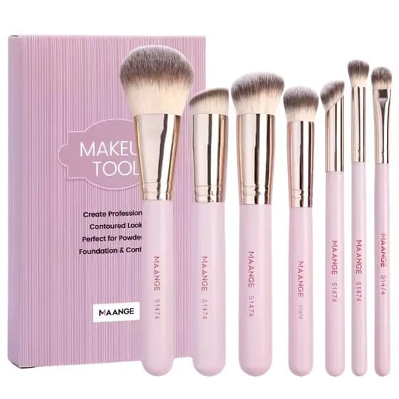 Kit Pincéis de Maquiagem Maange 7 Peças - Cerdas Macias para Olhos, Pele e Acabamento Profissional