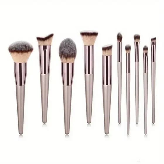 Kit de Pincéis de Maquiagem com 10 Peças - Cerdas Macias para Olhos, Pele e Acabamento Profissional