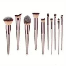 Kit de Pincéis de Maquiagem com 10 Peças - Cerdas Macias para Olhos, Pele e Acabamento Profissional