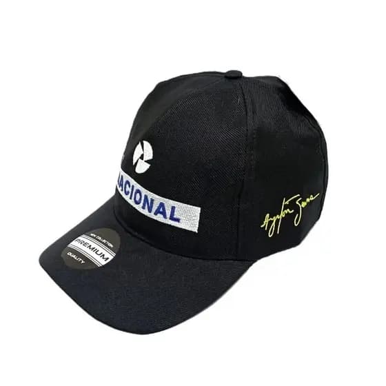 Boné Nacional Senna Retrô Fórmula 1 Mega Promoção na cor azul e preto unissex