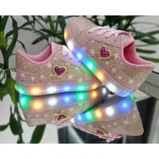 Tênis Infantil Feminino Rosê de LED confortável