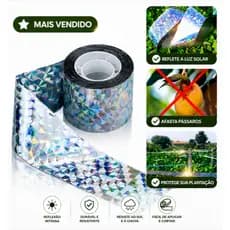 Fita Refletiva Espanta Pássaros Repelente Pombo/Aves (4,8 cm x 45 metros). Proteção Jardim Planta Telhado Sacada