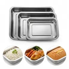 Kit 3 Assadeiras Bandejas Quadrada Aço Inox P M G Forno