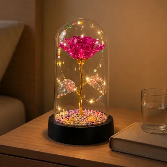 Rosa Encantada Rosa com LED na Cápsula – Presente Romântico Delicado e Eterno para Namorada