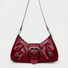 Bolsa de Couro PU Fashionable e Casual Estilo Y2K Media De Ombro Baguete Bolsa Preta ou vermelha Com Fivela
