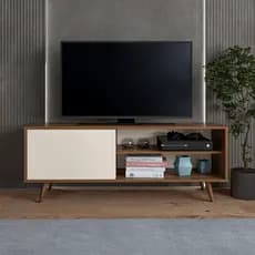 Rack home para tv até 43 polegadas sala com porta e 2 prateleiras pés de madeira varias cores