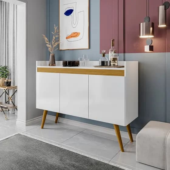 buffet 3 portas para sala aparador flex com pés de madeira balção para casa