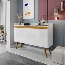 buffet 3 portas para sala aparador flex com pés de madeira balção para casa
