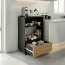 Multiuso com Gaveta e Nichos para casa – Organizador para Cozinha e Café com Rodízios Armário
