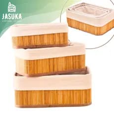 Kit 3 Cestos Organizador De Bambu Multiuso Com Forro Anti Mofo e Resistente a Água