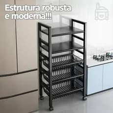 Fruteira Estante Organizador Multiuso em Aço Metal com Cestos e Rodinha