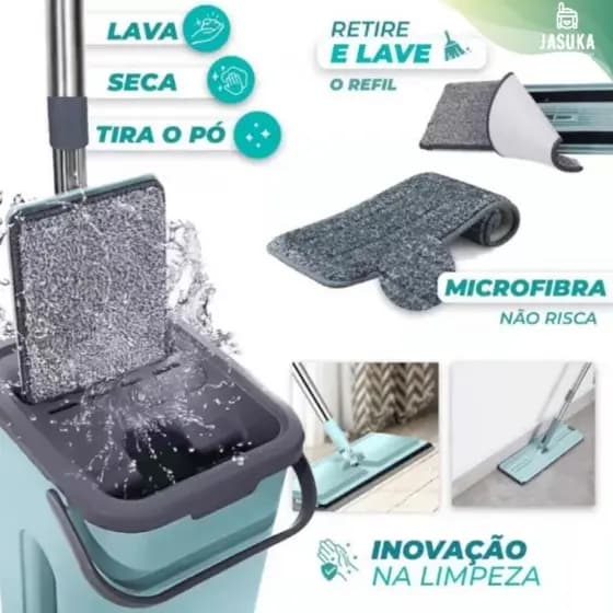 Rodo Flat Mop E Balde Lava E Seca Profissional Com 1 Refil ou 2 Refis
