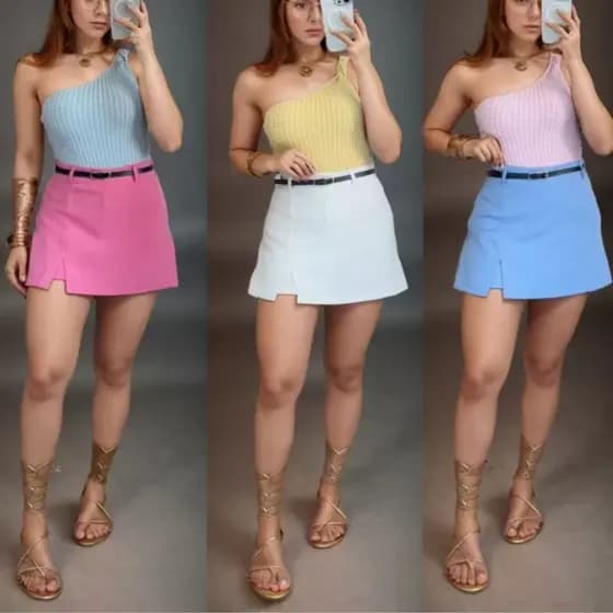Short Saia Alfaiataria Feminina Com Zíper sem cinto