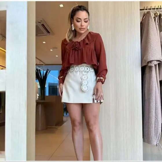 Short Saia Feminino Em Corino Para Festas, Rodeios Tendência Inverno 2025 sem cinto