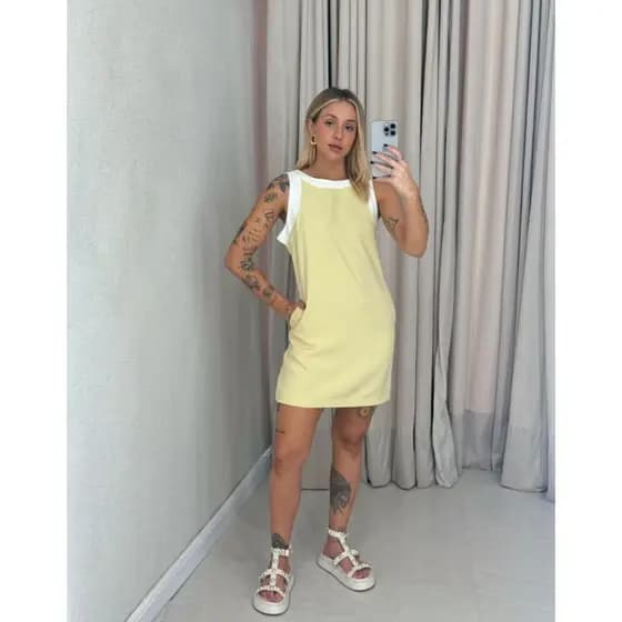 Vestido Feminino Alfaiataria Tubinho Curto Bicolor